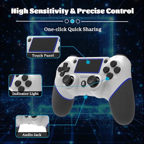 Wireless Controller for Ps4 Controller Compatible with PS4/Slim/Pro/Windows PC,with Touchpad/Vibration/Built-in Speaker&3.5mm Headphone Jack/Six-axis Motion Control/USB-C Charging Cable,White Blue - color: White Blue