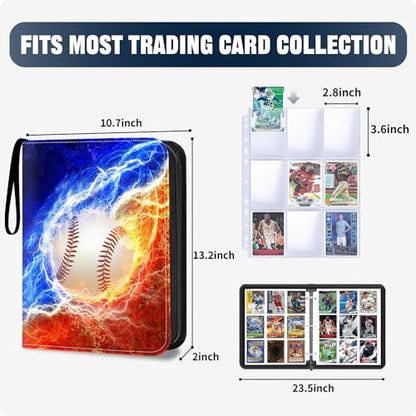 Baseball Card Binder 9 Pocket Fits 900 Cards, Trading Card Binder Album | 9-Pocket Design With 50 Removable Sleeves, Stores 900 Cards, Ideal For Sports And TCG Card Collections - color: Baseball Card Binder