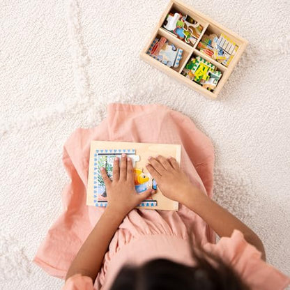 Melissa & Doug Wooden Jigsaw Puzzles in a Box 2-Pack for Preschool Boys and Girls – Pets, Vehicles