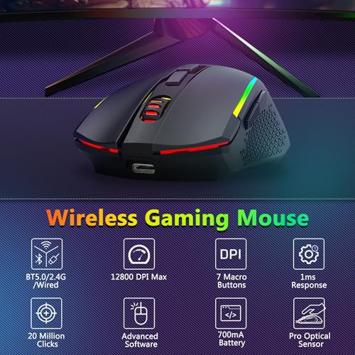 Redragon Wireless Gaming Keyboard and Mouse Combo, 75% Portable, Black | Bluetooth/2.4G/USB-C Wired, RGB Backlit, Quiet Rechargeable Macro Membrane Keyboard & 12800 DPI Mouse for Win/MAC - color: Gaming Combo