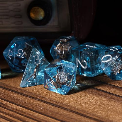 UDIXI 7PCS Polyhedral Dice Set D&D, Blue Rudder DND Dice for Tabletop Games | Velvet Storage Bag, DM Gift, for Dungeons and Dragons Role Playing Games Board Games - color: Ocean/Rudder
