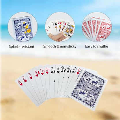 Portable Playing Cards and Dice Set, Include 2 Splash-Resistant Playing Cards, 12 Dice, 16 Pawns, a Spinner, 3 Paper Sheets, and a Plastic Storage Box, Travel-Friendly Set for Outdoor Play