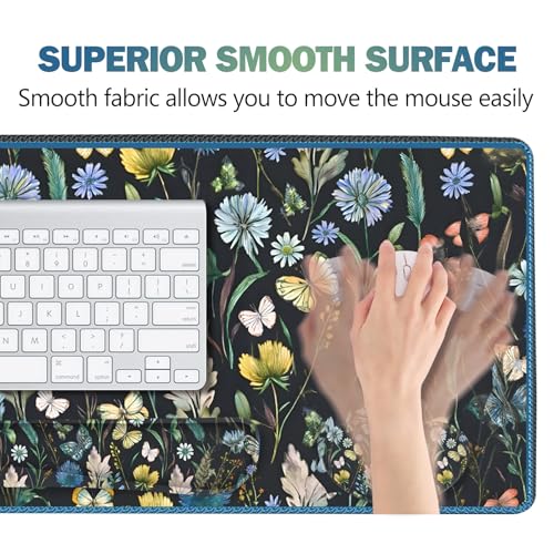 ARTSO Keyboard Mouse Pad Set, Extended Mouse Pad with Keyboard Wrist Rest Support, Memory Foam Ergonomic Desk Pad Set for Home Office, Flower Leaf Butterfly - color: Flower Leaf Butterfly