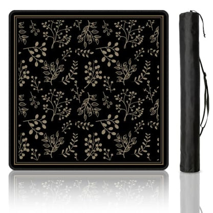 Mahjong Mat for Table, 31.5" x 31.5" Noise Reduction Non Slip Waterproof Mah Jong Table Mat with Carrying Bag, Suitable for Mahjong, Poker, Board Games, Dominoes, and Card Games - color: Golden Flowers