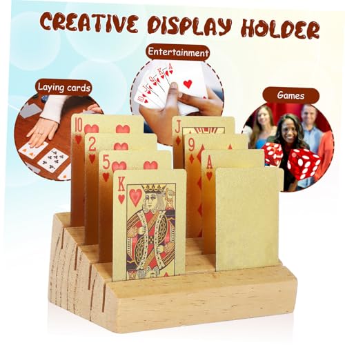 HANABASS Wooden Playing Card Display Stand Sloped and Slotted Card Holder for Easy Access Rustic Design for