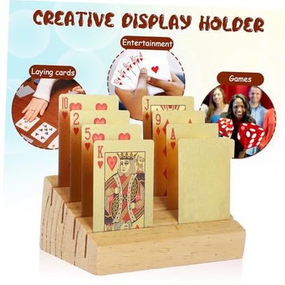 HANABASS Wooden Playing Card Display Stand Sloped and Slotted Card Holder for Easy Access Rustic Design for