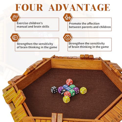 Shut The Box Game Wooden,6 Players Math Games for Kids 8-12,Dice Box Family Games for Kids and Adults,Board Tabletop Games for Kids 5-7, Close The Box Game for Classroom,Home,Party or Pub(6-Retro) - style: 6-player - Retro