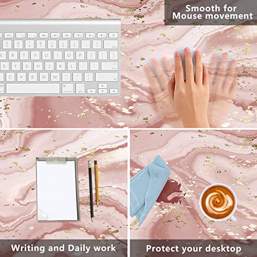 Liquid Marble Desk Mat,Abstract Marble with Gold Splatter Gaming Mouse Pad,Large Non-Slip Rubber Base Mousepad with Stitched Edges,Waterproof Mouse Mat Desk Pad for Office Game Home 35.4x15.75 in - color: Abstract Marble With Gold Splatter