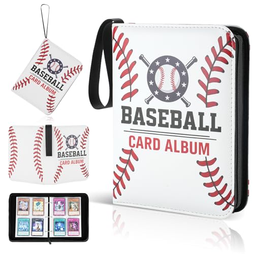 Best baseball card binder 4-Pocket holds 480 cards, 120 pages side-loading, PU leather zip waterproof cover, acid-free pages, for home storage & card shows, baseball cars binder, gift kids boys girls! - color: 4-Snow White