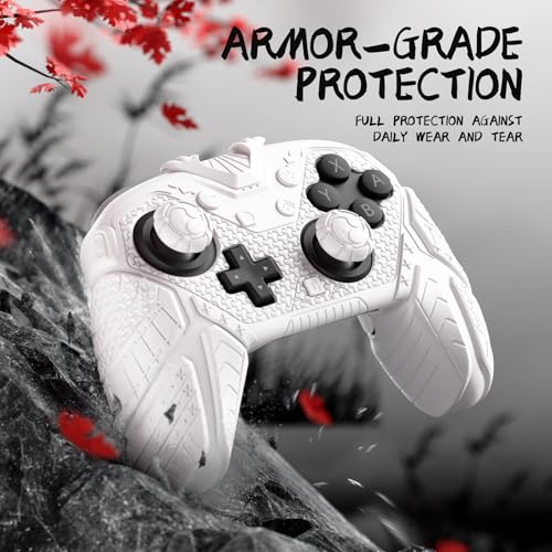 PlayVital for Nintendo Switch 2 Pro Controller Skin Cover – Samurai Armor Edition Silicone Case for Switch 2 Pro Controller with Back Button Caps & Thumb Grip & Sticker, Shockproof - White - color: White