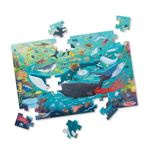 Melissa & Doug Underwater Jumbo Floor Puzzle 48-Piece Ocean Animal Toy | 48 Wipe-Clean Pieces, 3x2 Feet, Ocean Animal Scene and Illustrated Guide, Floor Puzzle Play, Preschool Toys for Kids, Ages 3+