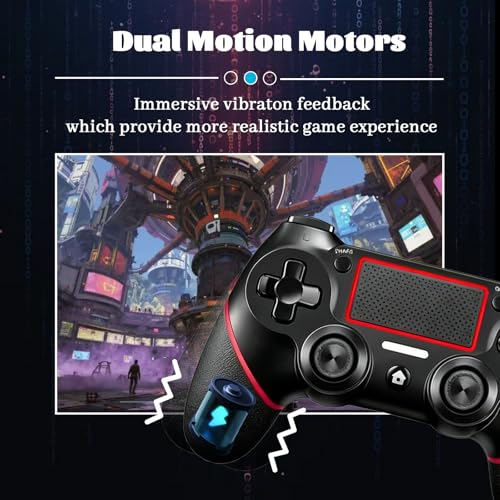 Wireless Controller for Ps4 Controller Compatible with PS4/Slim/Pro/Windows PC,with Touchpad/Vib-ration/Built-in Speaker&3.5mm Headphone Jack/Six-axis Motion Control/USB-C Charging Cable (BLACK RED) - color: Red Black