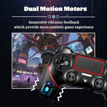 Wireless Controller for Ps4 Controller Compatible with PS4/Slim/Pro/Windows PC,with Touchpad/Vib-ration/Built-in Speaker&3.5mm Headphone Jack/Six-axis Motion Control/USB-C Charging Cable (BLACK RED) - color: Red Black