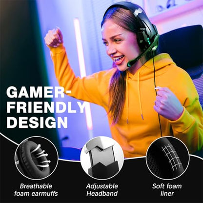 LICAEVEY Gaming Headset, Over Ear Headphone with Noise Cancellation Mic, LED Light, 40mm Drivers, 120 Adjustable Mic for PC, Laptop, Phone, Console (Black) - color: Black