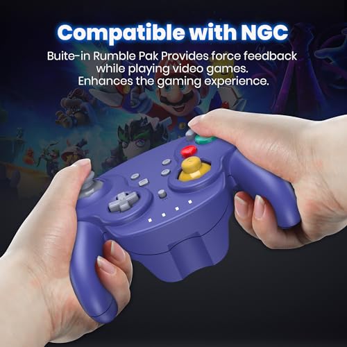 Wireless GameCube Controller for NGC Console, 2.4 GHz Receiver, Indigo | (Built-in Vibration) (Rechargeable) (Analog Triggers / Stick) - color: NGC Receive Indigo