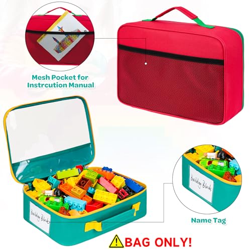 2 Pack Large Toy Storage Bags(12.6 * 3.9 * 8.6in), Magnetic Tiles Travel Organizer Case with Mesh Pocket Fits for Lego Bricks, Board Game, Puzzles, Toy Cars and Building Blocks - size: LARGE 2PCS