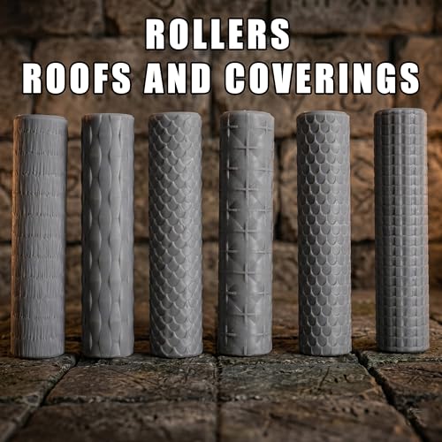 6 Pcs Texture Rollers for Modeling Clay & Miniatures - Roofs & Coverings Patterns (Shingles, Thatch, Tiles) for Dioramas, Tabletop RPG Terrain & Hobby Crafting - color: Amr03 B