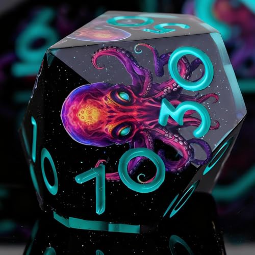 Cthulhu DND Double Layered Resin Dice Set, 7Pcs Sharp Edge D&D Dice for Dungeons and Dragons RPG MTG D and D Role Playing Playing Tabletop Games D20 D12 D10 D8 D6 D4 Starry Black - color: Cthulhu Blue