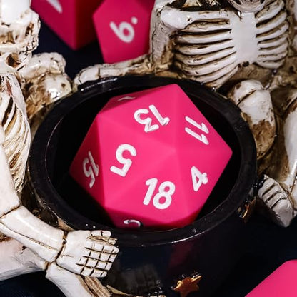 7-Piece Jumbo Silicone DND Dice Set, 25mm Oversized D&D Dice | Round Edges Soft Perfect Bouncer Compatible with Dungeons and Dragons RPG Bar Pub Club Party Games - color: Pink W/White Numbers