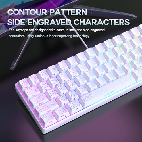 Snpurdiri 65% Wired Gaming Keyboard, 68 Keys RGB (Contour-line, White) | Backlit Ultra-Compact Small Gaming Keyboard, for PC/Mac Gamer, Typist, Travel, Easy to Carry on Business Trip - color: white