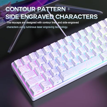 Snpurdiri 65% Wired Gaming Keyboard, 68 Keys RGB (Contour-line, White) | Backlit Ultra-Compact Small Gaming Keyboard, for PC/Mac Gamer, Typist, Travel, Easy to Carry on Business Trip - color: white