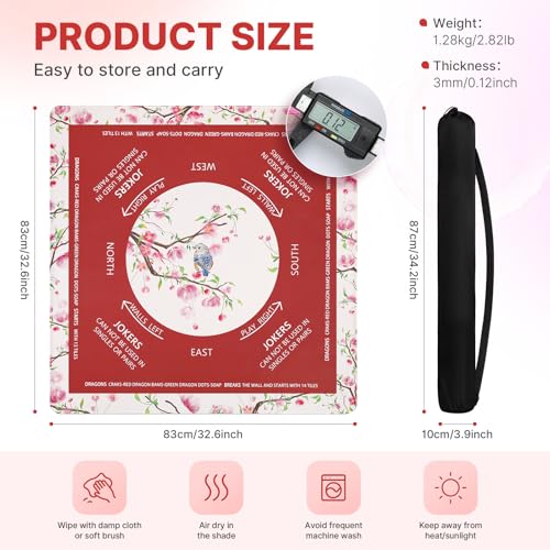 DEVPNR Mahjong Mat for Table with Black Carrying Bag, 32.6"x32.6", Red | Non-Slip Table Cover, Noise-Reducing, with Rules, Easy Storage, for American Mahjong, Poker, Card & Board Games - color: Red