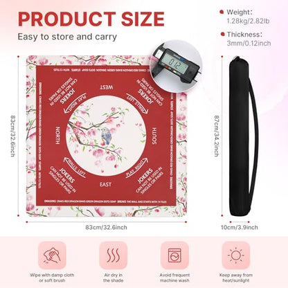 DEVPNR Mahjong Mat for Table with Black Carrying Bag, 32.6"x32.6", Red | Non-Slip Table Cover, Noise-Reducing, with Rules, Easy Storage, for American Mahjong, Poker, Card & Board Games - color: Red