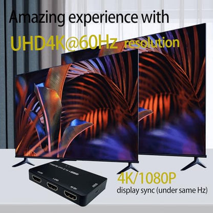 hdmi Splitter 1 in 2 Out - 4k hdmi Splitter 1x2 for Dual Monitors and tv, Supports high-Speed 2 Monitors in 1 Computer(4K 1 in 2)