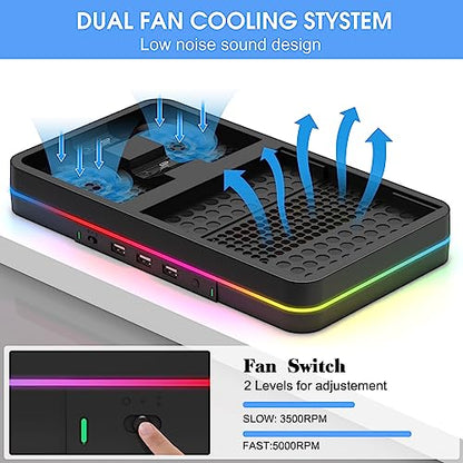 KEPLUG Dual Cooling Fan and Cooling Stand for Xbox Series X/S Console/Controller Dual Controller Charger Station with RGB LED Light & 3 USB Ports,Xbox Series x Accessories with 2 Headphone Hooks - color: Black