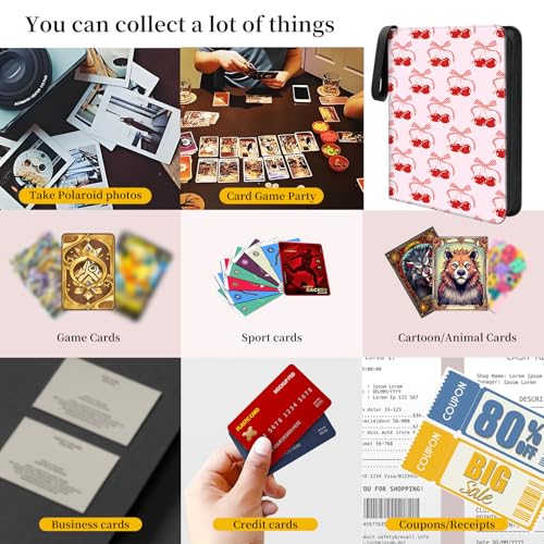 AXUASSILD 4 Pocket Card Binder, Premium Trading Card Holder Fits 400 Cards With 50 Removable Sleeves, Cute Portable Collection Card Ablum Holder Funny Cute Cherry Bow - color: Funny Cute Cherry Bow