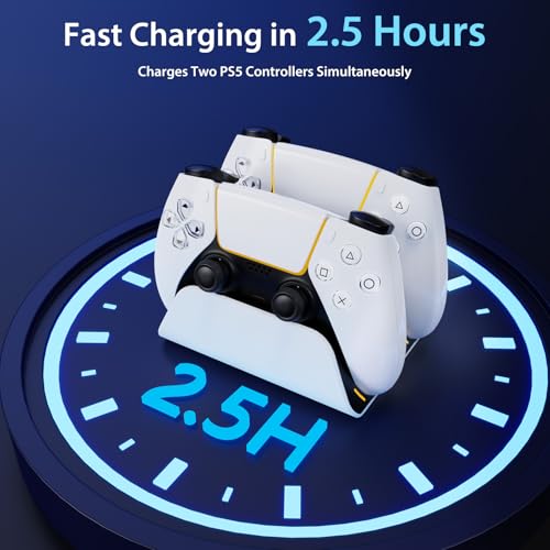 PS5 Controller Charger Station with LED Indicator,Self-Aligning Charging Dock,Dual Controller Fast Charging Dock,Desktop Display Stand for PlayStation 5 (White) - color: White