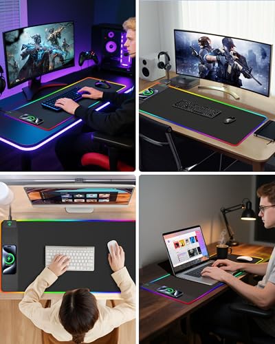 RGB Gaming Mouse Pad with 15W Magnetic Wireless Charging, 31.5"x15.7" | Large Desk Mat, 15 Lighting Mode, Ultra-Smooth Surface, Non-Slip Mousepad, Waterproof Computer Keyboard Pad for Gamer, Black - color: Rgb - 31.5"x15.7" (Magnetic Charging)