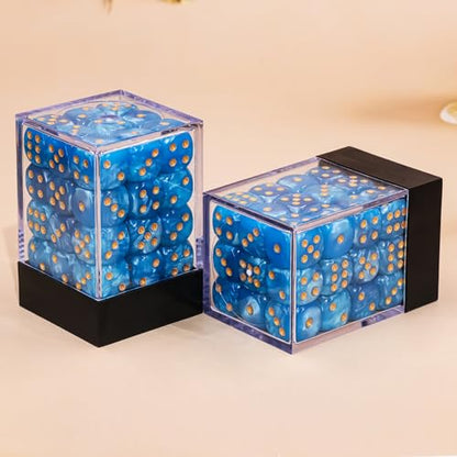 36 of Pack 12MM 6 Sided Dice Set,Pearl Pattern Game MINI Dice Set, 6 Sided Standard Dices for Yahtzee, Bunco or Teaching Math,with Portable Plastic Box(Blue Pearl) - color: Blue Pearl