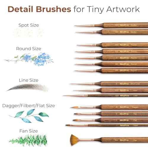 Nicpro 15 PCS Extreme Miniature Paint Brushes,Fine Micro Model Detail Brush | with Container for Acrylic, Watercolor, Oil, Paint by Numbers, Craft, Models, Miniatures - size: 15 PCS