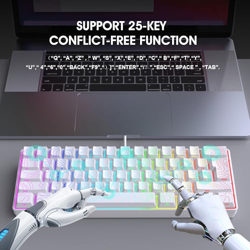 Snpurdiri 60% Wired Gaming Keyboard, 61 Keys RGB Backlit Ultra-Compact Contour Line Small Gaming Keyboard, for PC/Mac Gamer, Typist, Travel, Easy to Carry on Business Trip (White) - color: White(Contour-line)