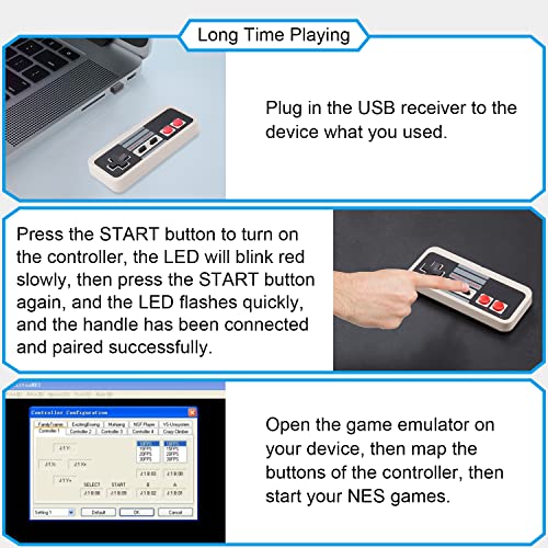 KIWITATA 2X Wireless Nes USB Controller for PC Gamings, 2.4ghz Wireless USB Remote N-E-S Emulated Game Pad Controller for Windows XP 7 8 11 & MAC & Retropie - color: gray
