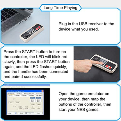 KIWITATA 2X Wireless Nes USB Controller for PC Gamings, 2.4ghz Wireless USB Remote N-E-S Emulated Game Pad Controller for Windows XP 7 8 11 & MAC & Retropie - color: gray