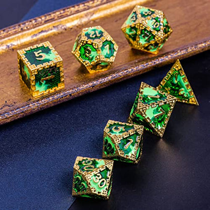 UDIXI Metal Dice Set D&D, 7PCS DND Polyhedral Dice Set Dragon Mint Green for Role Playing Game RPG and Other Tabletop Game - color: Chain Frame-mint Green