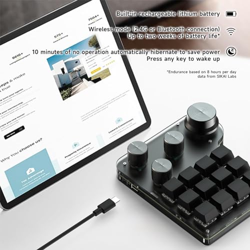 12 Keys Programmable Keyboard with 4-Knobs, One Handed Macro Pad, RGB Backlight Hot-swapping USB Designer Mini Keyboard for Gaming/Office/Work/PS - color: 12Key 4Konb 2.4G