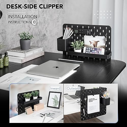 EHO Clamp-On Desk Pegboard, 13.5 x 14 inch Privacy Divider, Desk Partition Panel, No-Drill Desk Mounted Organizer, Combination Peg Board for Office, Gaming, Home, Plants, Black
