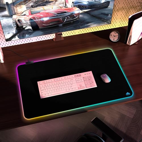 Cacoy 31.5x20 Inch RGB Gaming Mouse Pad, Non-Slip Large LED Desk Mat, Black | Extended Computer Mouse Mat with 9 Lighting Modes, Premium Textured Surface Stitched Edges RGB Keyboard Pad Gamer Accessories - color: Rgb, size: 31.5" x 20"