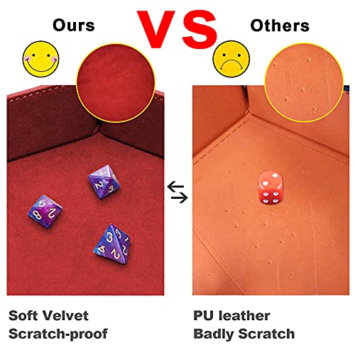 SIQUK 2 Pieces Dice Tray PU Leather Dice Trays Folding Hexagon Dice Holder Tray for Dice Games Like RPG, DND and Other Table Games (Black and Red) - color: Black and Red