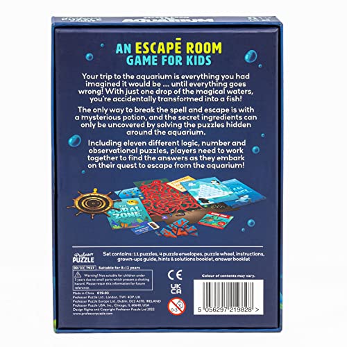 Professor Puzzle: Escape from The Aquarium - Escape Room Game, 11 Logic-Number-Observational Puzzles, Co-Op Underwater Adventure, Kids 8+, 1-6 Players