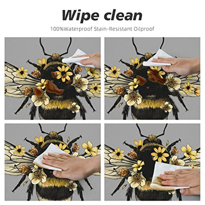 Famame Cute Flowers Bee Fitted Round Tablecloth Waterproof Table Cloth with Elastic Edge Wipe Clean Table Covers for Indoor Outdoor Fits 45"-50", Medium - color: Bee