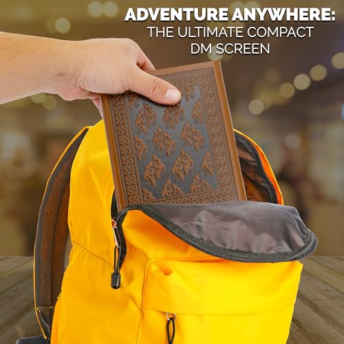 CASEMATIX Miniature DM Screen - 6-Panel Faux Leather Mini Game Master Screen for TTRPGs, Compact DND DM Screen for Better Player Connection Tabletop RPG Sessions with Low-Profile Design, Brown - color: Brown