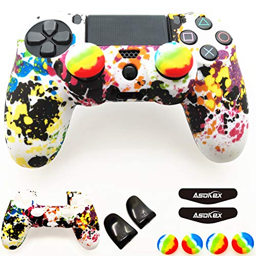 Silicone Skin Cover for Ps4 Controller (1pc Anti-Slip Case, 1 Pair L2 R2 Trigger Extender, 4pcs Thumb Grips,4pcs LED Light Bar Decal) Protector for DualShock PS4/ Slim/Pro Controller (Graffiti) - color: Graffiti