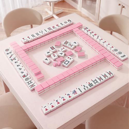 American Mahjong Tile Set, 166 Pink Mahjong Tiles with Carry Bag | 1.2-Inch Engraved Tiles, Melamine, Durable, Portable, with Mahjong Bag & 3 Dices for Travel, Family Game Nights, and Gifting - color: Pink