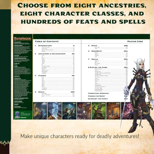 Pathfinder Player Core - Second Edition Remaster Hardcover Rulebook for Tabletop RPG, Complete Character Creation Guide with 8 Classes & Ancestries