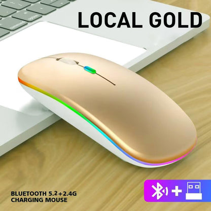 Guiheng Wireless Bluetooth Mouse,LED Dual Mode Rechargeable Silent Slim Laptop Mouse,Portable(BT5.2+USB Receiver) Dual Mode Computer Mice,for Laptop,Desktop Computer,ipad Tablet,Phone,TV (Gold) - color: gold