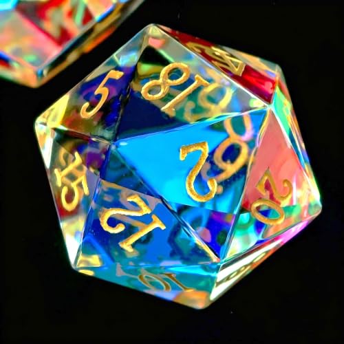 Colorful Glass DND Dice Set,7 Pcs Colorful Crystal Glass Handmade Polyhedral D&D Dice with Gift Metal Box for Dungeons and Dragons MTG Role Playing Games - color: Colorful Glass